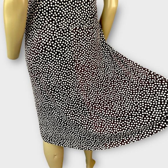 Enfocus Studio Sleeveless Polka Dot Dress Ruched Stretchy Size 12 Brown White - Picture 11 of 15